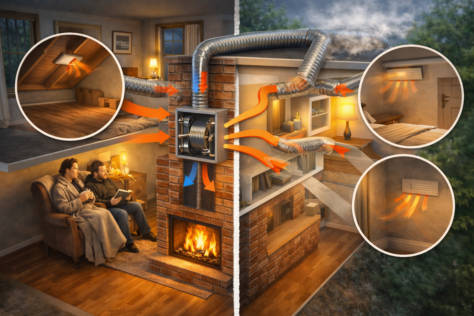 Schéma récupération chaleur cheminée